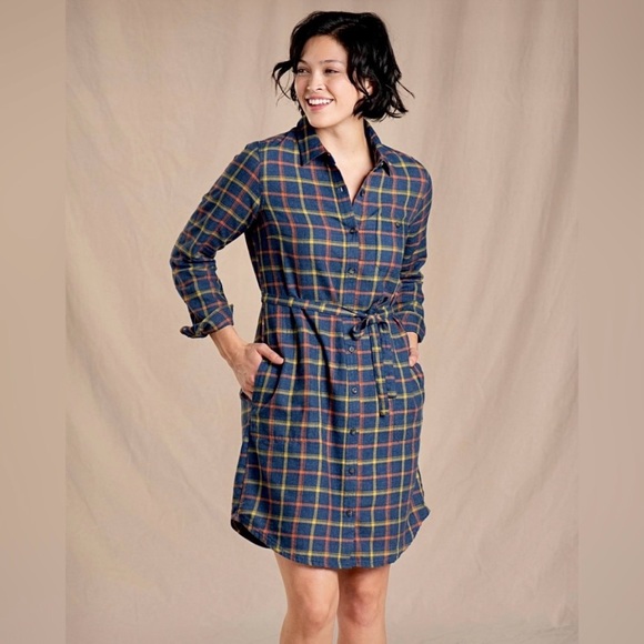 Toad&Co Flannel Shirtdress sz Large - Picture 2 of 7